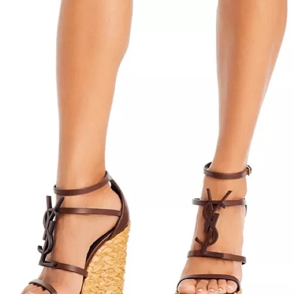 YVES SAINT LAURENT YSL CASSANDRA LOGO WEDGE HEEL ESPADRILLES Size 37 - Picture 3 of 9
